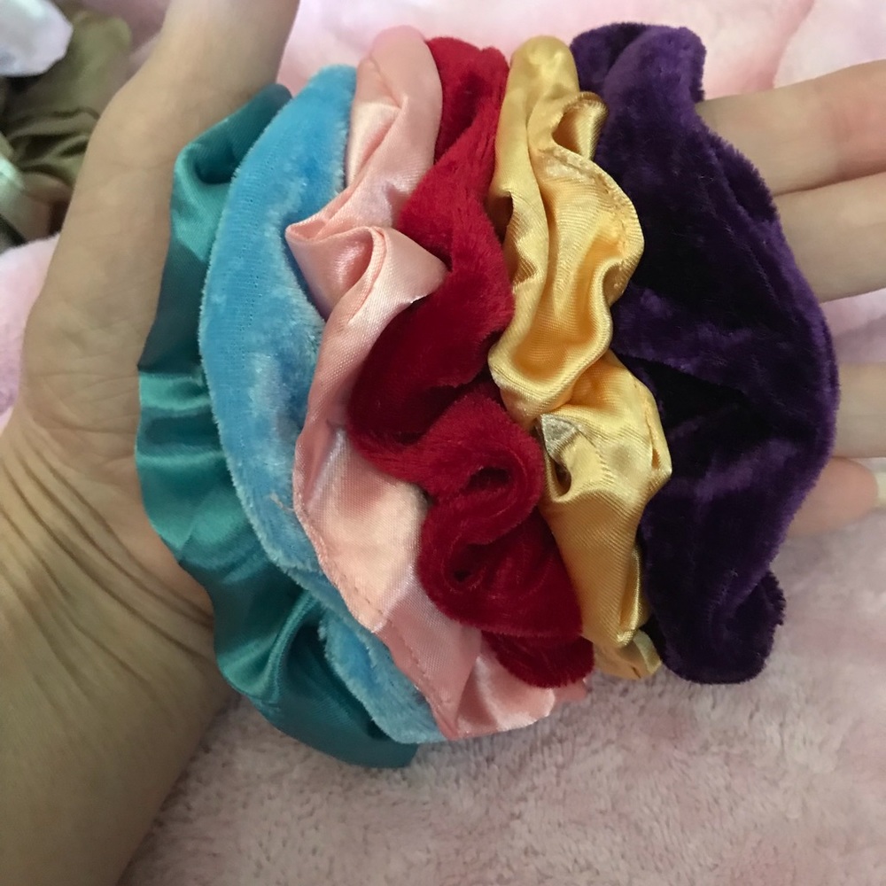Multicolored hair scrunchies